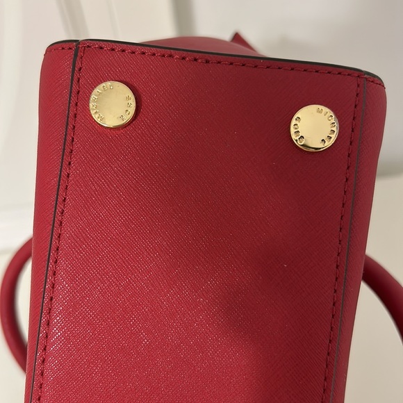 Michael Kors Red Studded Leather Selma Crossbody Satchel Purse - Picture 16 of 16